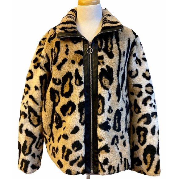 Express Jackets & Blazers - NWT EXPRESS Faux Fur Jacket LARGE Animal Print Browns Full Zip Pockets